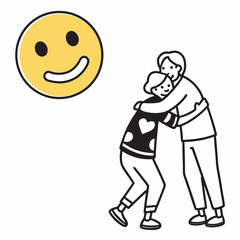 Happy family embracing big smile emoticon