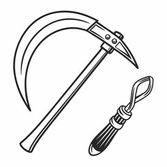 Scythe and sickle vintage farm tools illustration