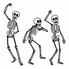 Three skeletons dancing halloween cartoon illustration