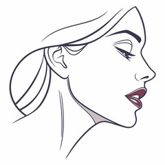 Elegant woman profile line art, transparent background