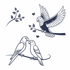 Romantic parrot couple birds love nature design