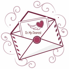 Romantic love letter envelope design element