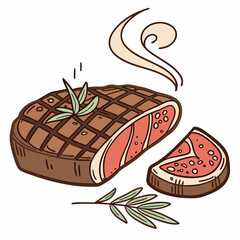 Delicious grilled steak sizzling hot cut herbs