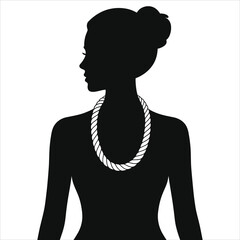 Vector Silhouette of a Woman Wearing a Rope Necklace/A stylish profile silhouette of a woman, highlighting a bold rope necklace.