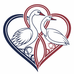 Elegant swans in intertwined hearts design, transparent png