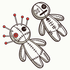 Two voodoo dolls isolated on white background