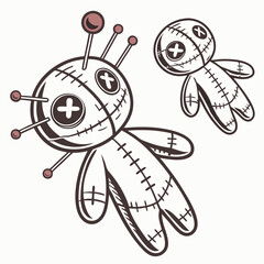 Voodoo dolls with pins isolated on white background