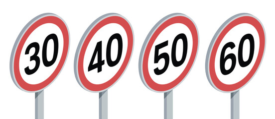 Speed Limit Signs Set 30, 40, 50, and 60 kmh