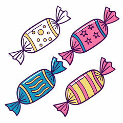 Colorful wrapped candies sweet treats dessert illustration