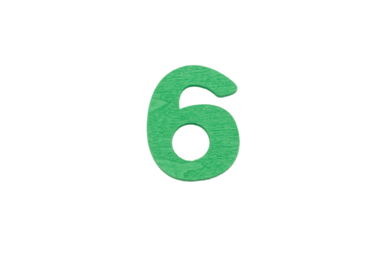 numeri realizzati in legno colorato isolati su sfondo bianco o trasparente, numero 6