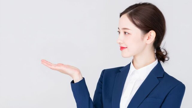 案内する女性ビジネスパーソンの横顔
