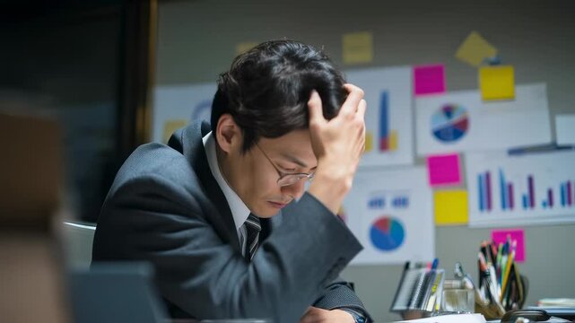 仕事の悩みに直面する若手ビジネスマン