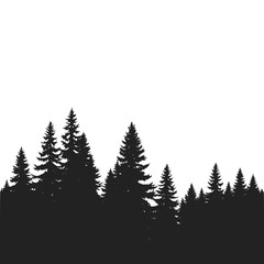 Obraz premium Mountain Landscape with Pine Trees – Black and White Silhouette Vector