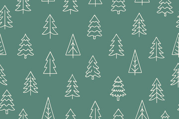 Christmas seamless pattern of Christmas trees in doodle style. Simple seamless background with New Year. Vector design for winter holidays, wallpaper, wrapping paper, fabric, decor, gift wrap. Vector