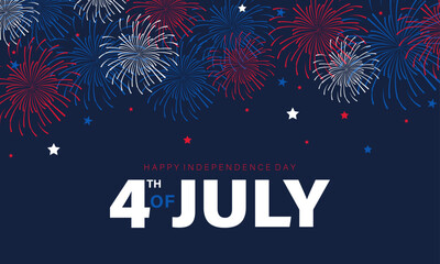 4th of July celebration background with firework, stars and bold typography. Perfect for Independence Day, patriotic events.
