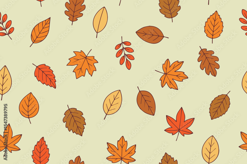 Sticker vector seamless pattern with leaf outlines in doodle style. line art autumn background. concept of f