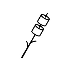 Roasting Marshmallows Icon, Campfire Marshmallow Stick Vector, Camping Line Art Illustration