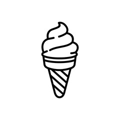 Ice Cream Cone Icon, Summer Dessert Line Art, Sweet Treat Vector Illustration