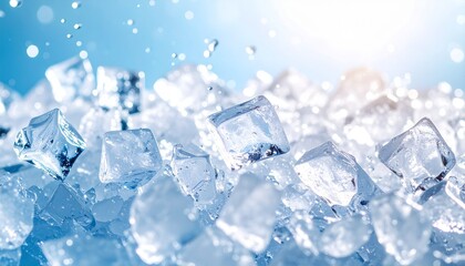 光が透過する氷：輝く粒子と舞い散る水滴Generated image