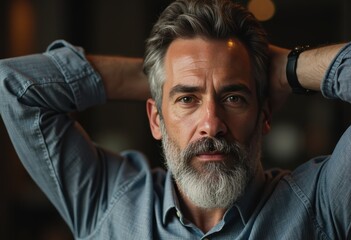 Fototapeta premium Confident man with a high head and intense gaze, exuding self-assurance