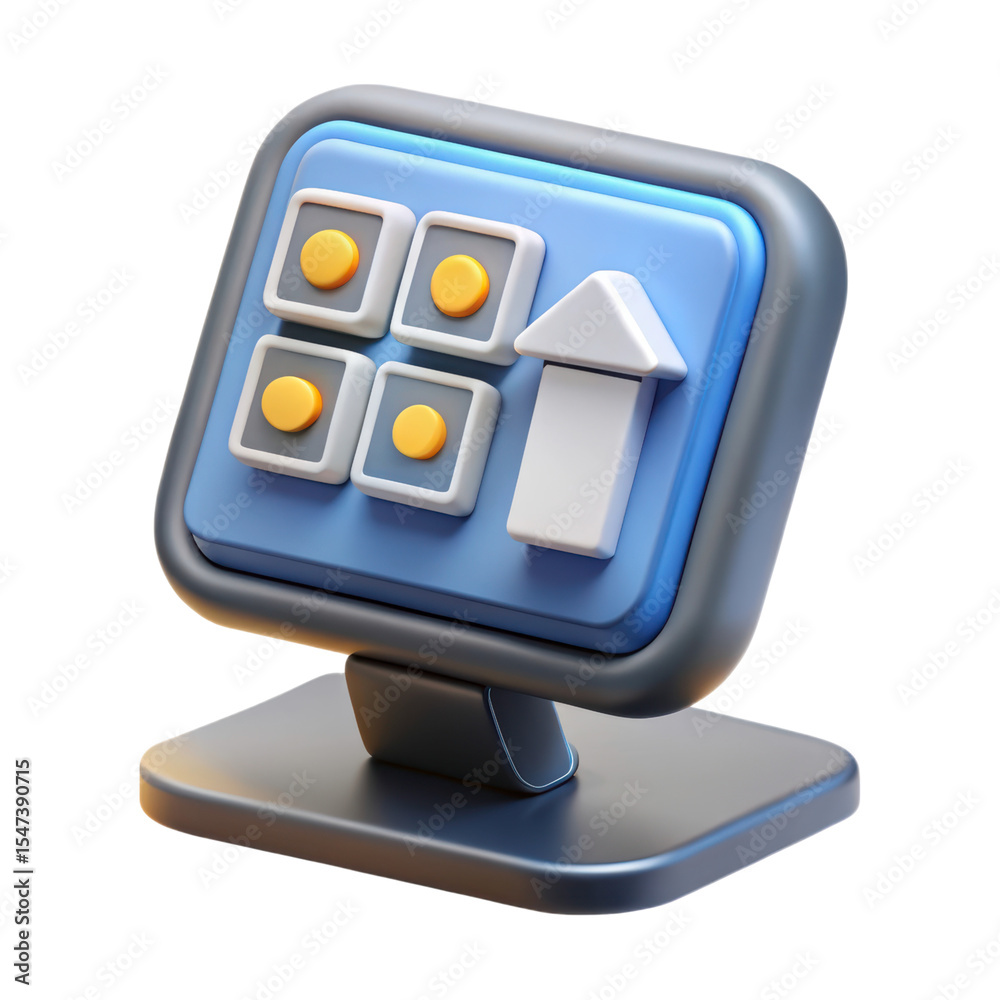 Poster 3d rendering plasticstyle icon of a statistics dashboard with an upward arrow solated on transparent