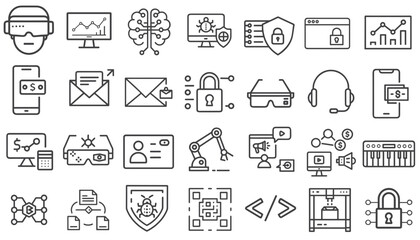 Comprehensive IT Icon Set for Tech Websites, Software Documentation, Digital Services Marketing and Educational Technology Materials
