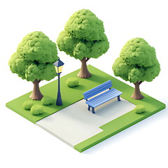 Isometric 3d illustration park trees forest nature elements