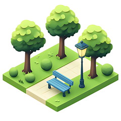 Isometric 3d illustration park trees forest nature elements