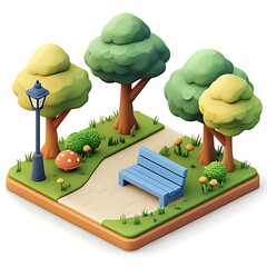 Isometric 3d illustration park trees forest nature elements