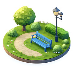 Isometric 3d illustration park trees forest nature elements