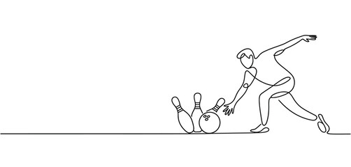 Continuous Line Drawing of a Bowler Striking Pins