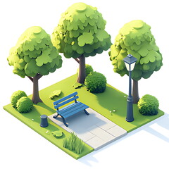 Isometric 3d illustration park trees forest nature elements