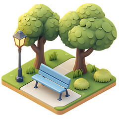 Isometric 3d illustration park trees forest nature elements