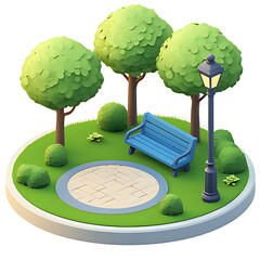 Isometric 3d illustration park trees forest nature elements