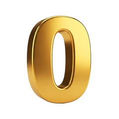 A three-dimensional rendering of the number zero, presented in a shiny, golden metallic finish against a white background.