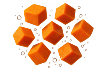 Vibrant orange cubes arranged on a transparent backdrop, studio shot and isolated