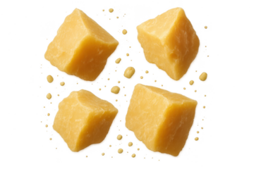Parmesan cheese chunks isolated on transparent background, culinary ingredient
