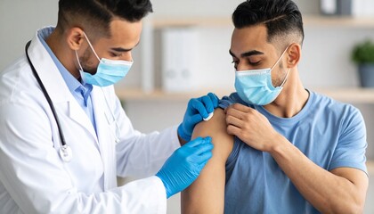 Doctor Administering Vaccine to Young Male Patient – Medical Immunization Concept