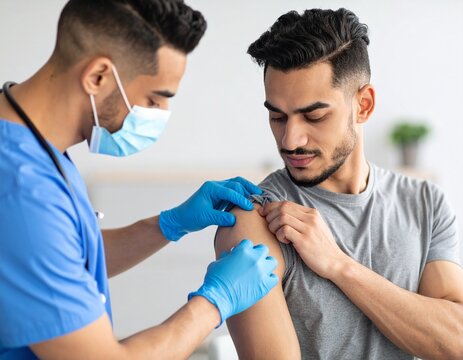 Doctor Administering Vaccine to Young Male Patient – Medical Immunization Concept