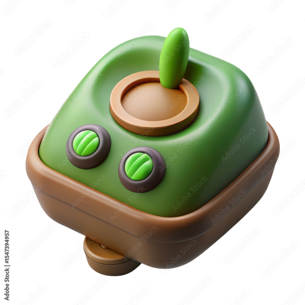Poster retro game controller with green accents 3d rendering plastic style icon isolated on transparent bac