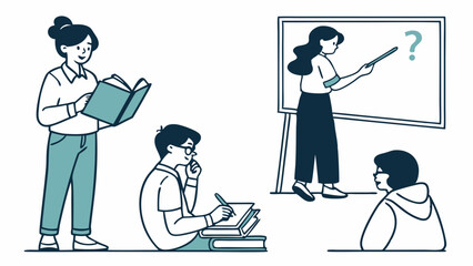 Flat Vector Office Workers Set in Minimal Outline Style