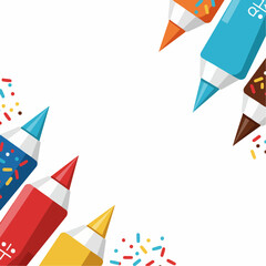 Colorful markers and sprinkles on white background for creativity  