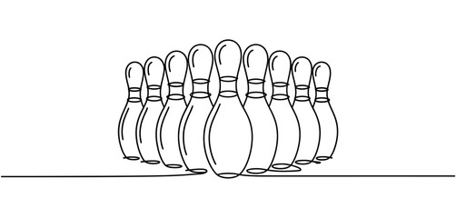 Ten Bowling Pins in a Single Line Drawing Illustration
