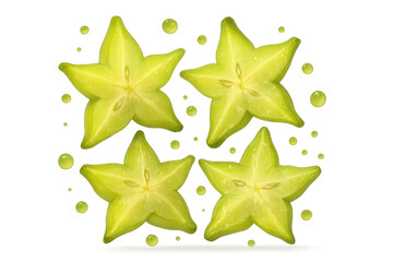 Obraz premium Four star fruit slices, vibrant yellow, isolated on transparent background design