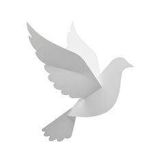 Fototapeta premium A white paper cutout of a dove in flight, symbolizing peace, hope, and freedom. Ideal for themes of spirituality, celebration, or remembrance.