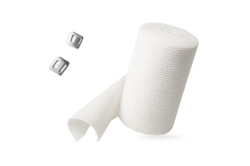 Obraz premium Elastic bandage with clips isolated on transparent background, first aid tool