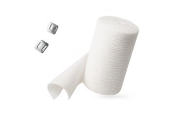 Elastic bandage with clips isolated on transparent background, first aid tool