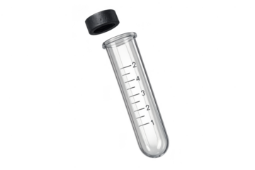 Transparent laboratory test tube with a black cap isolated on transparent background