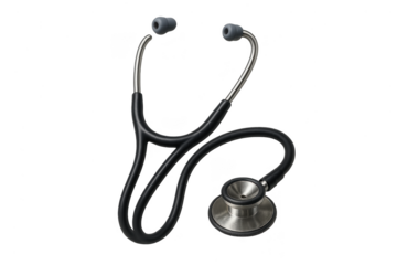 Black professional stethoscope isolated on a transparent background, medical tool