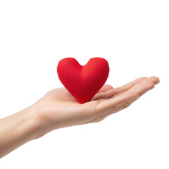 Obraz premium A human hand gently holds a vibrant red heart, symbolizing love, care, and generosity. Ideal for themes of health, charity, and relationships.